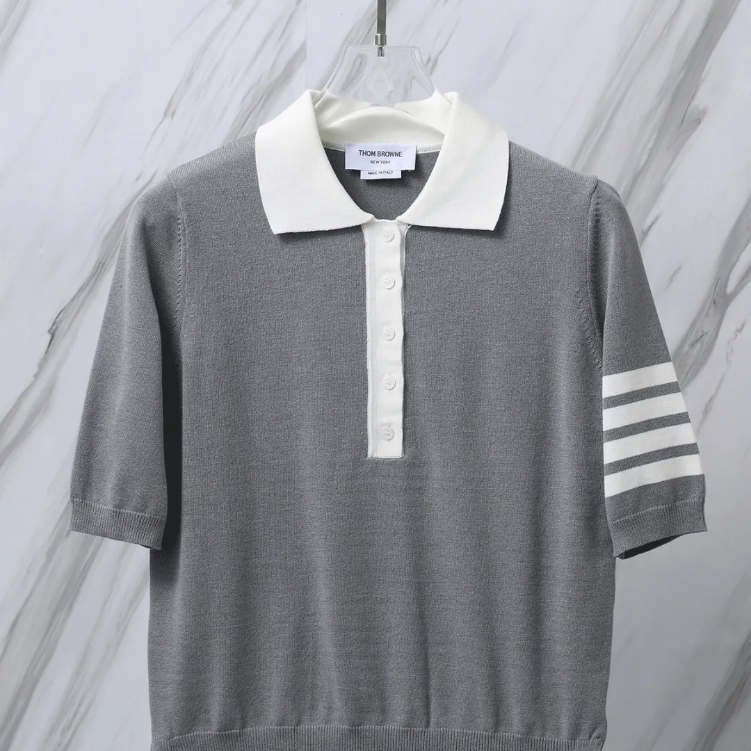 ：M 30（TB POLO ） THOM BROWNE TB POLO Classic Breathable Authentic Quality + Authentic Size：0/1/2 ：White/Navy Blue/Gray